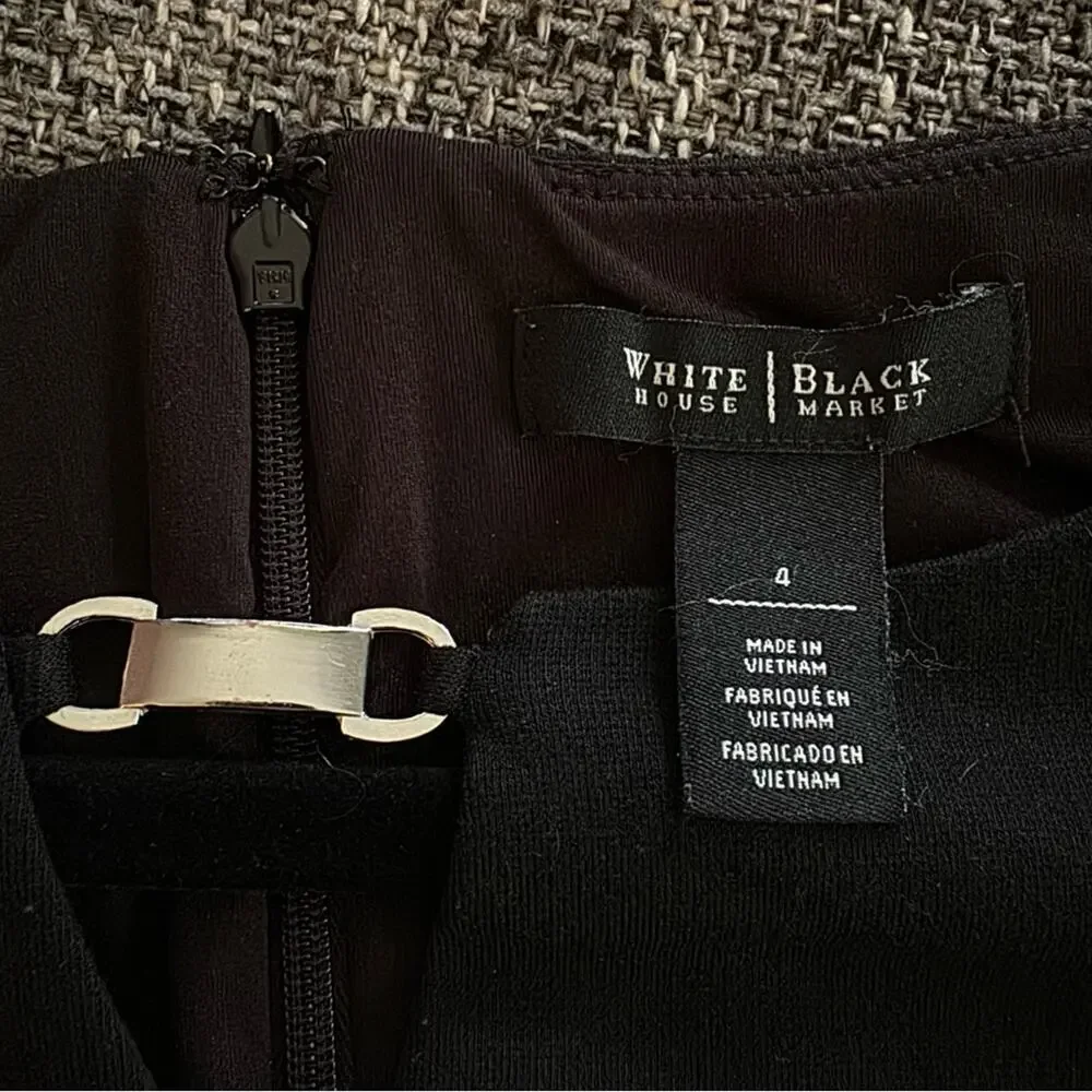 WHITE HOUSE BLACK MARKET ecru & black stripe shift dress size 4 Easter Sunday - Picture 6 of 13